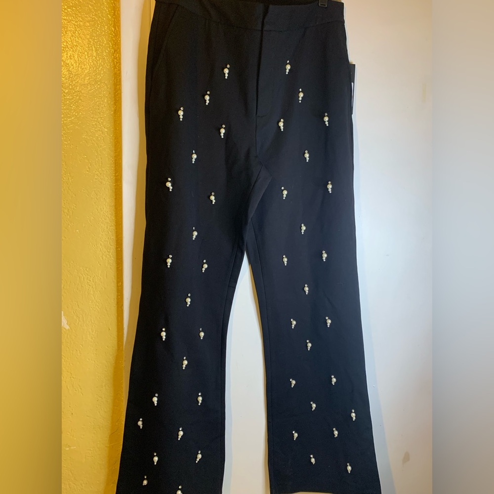 Karl Lagerfeld Black Embellished Wide-Leg Pants